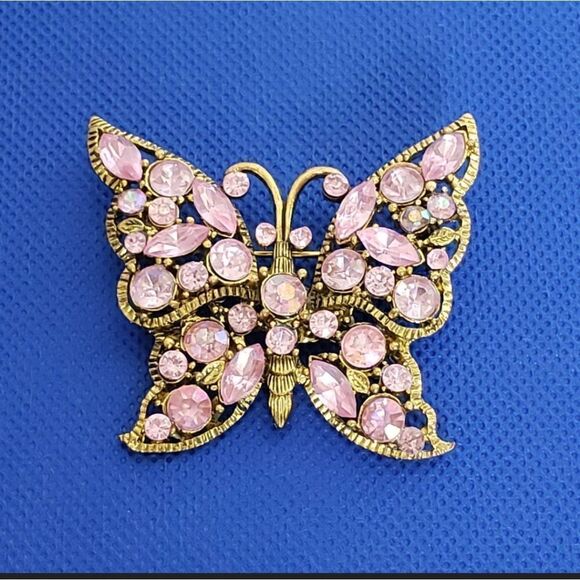 ESTATE SALE FIND Vintage Pink Crystal Butterfly Brooch Pin - Picture 1 of 5